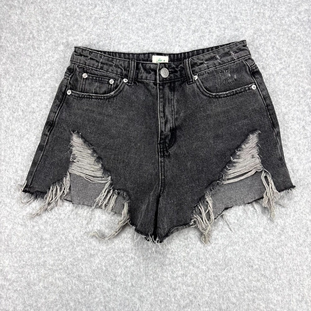 Blue Buttercup Shorts Womens Large Black Denim Raw Hem Distressed Casual Grunge